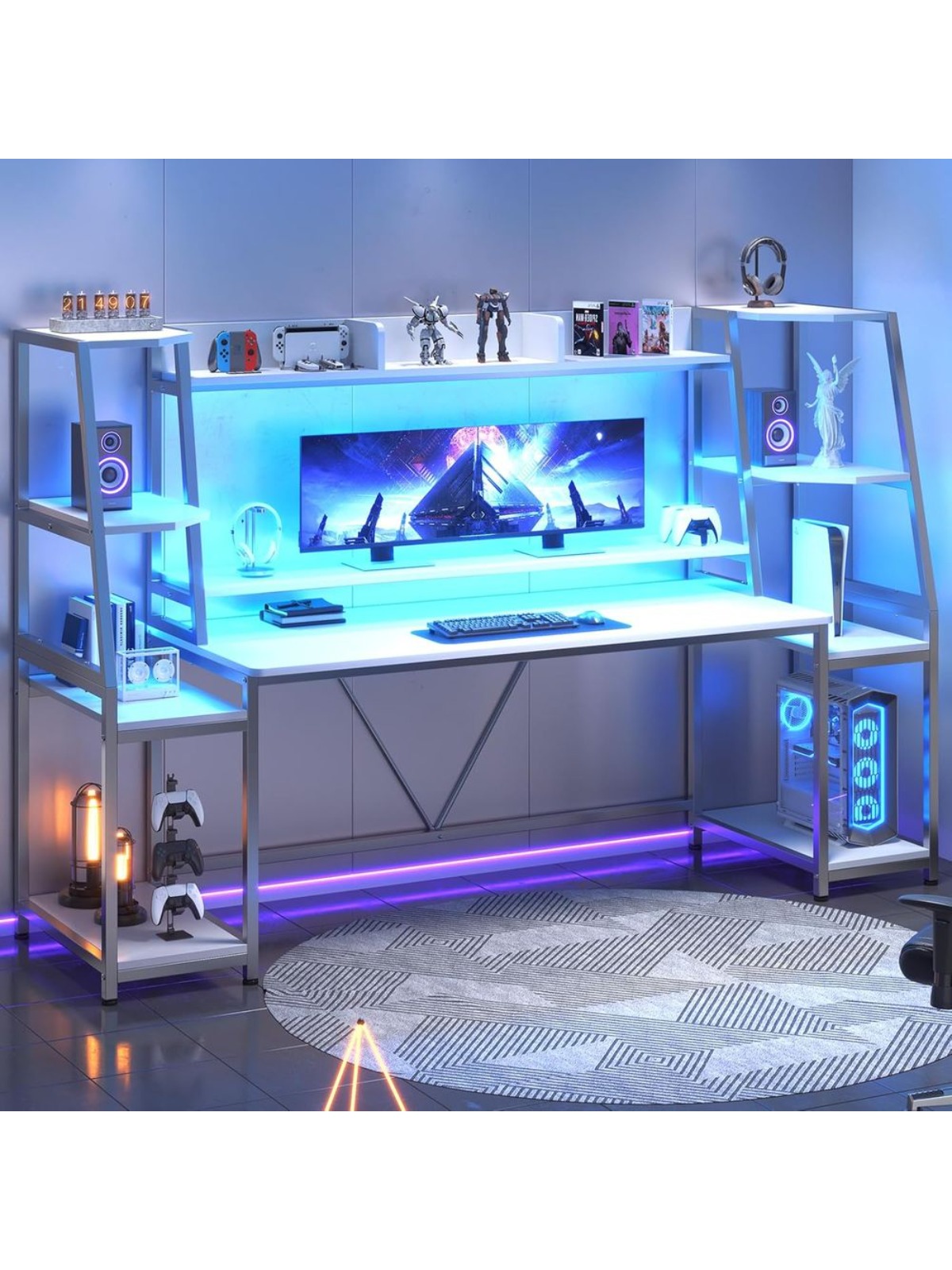 Pc Gaming Y Monitor - White Gaming Desk 78.8'' with LED
