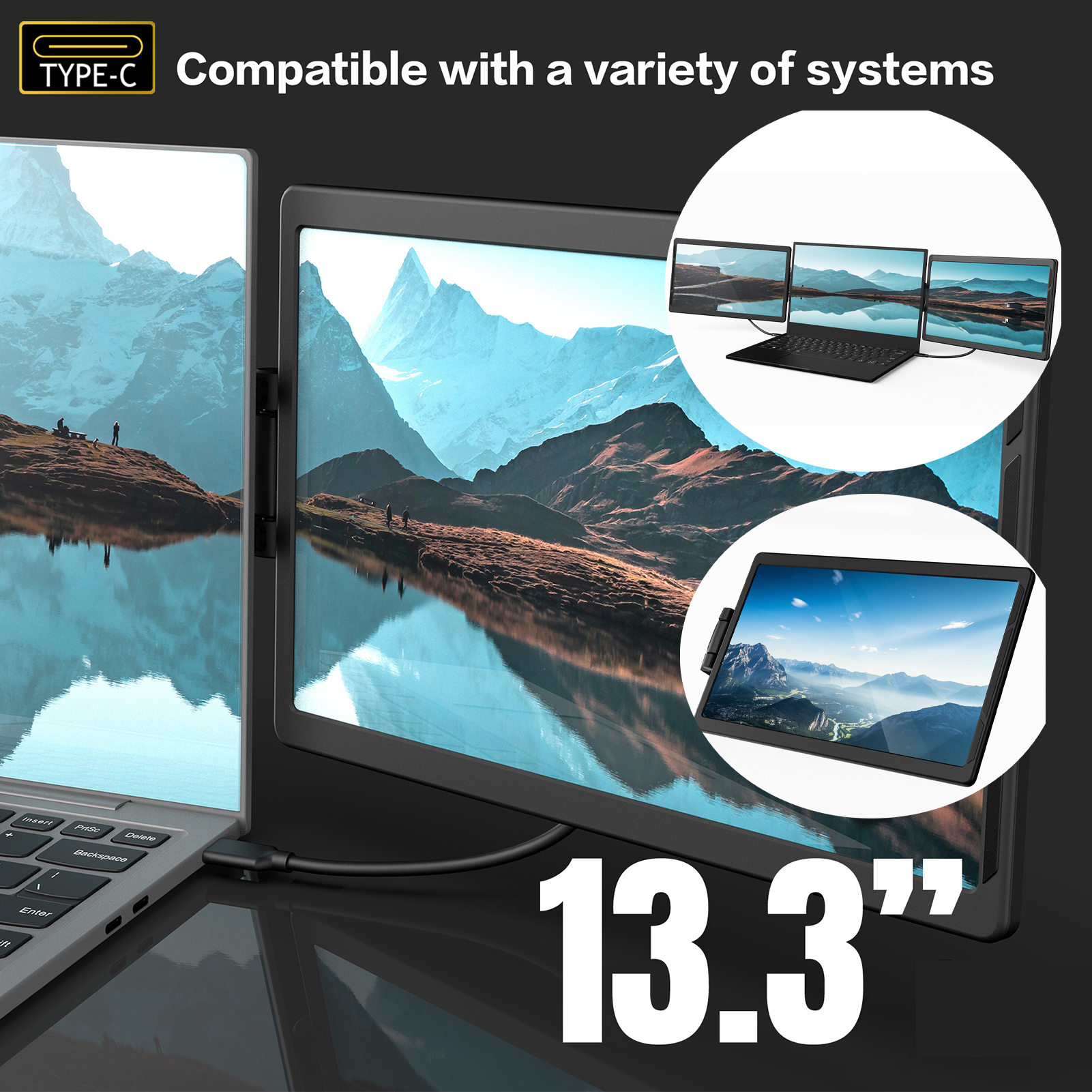 Pc Gaming Y Monitor - 13.3 Inch LCD Laptop Monitor Foldable