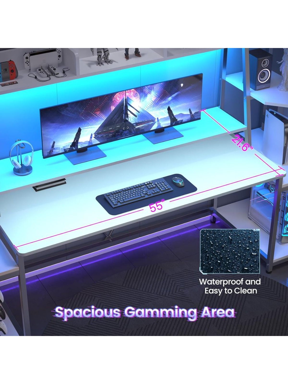 White Gaming Desk 78.8'' with  - Pc Gaming Y Monitor 리뷰 및 가격